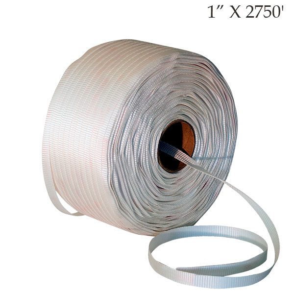 Heavy Duty Polyester Cord Strapping White 1” X 2750′ Tensile Strength 2750LB