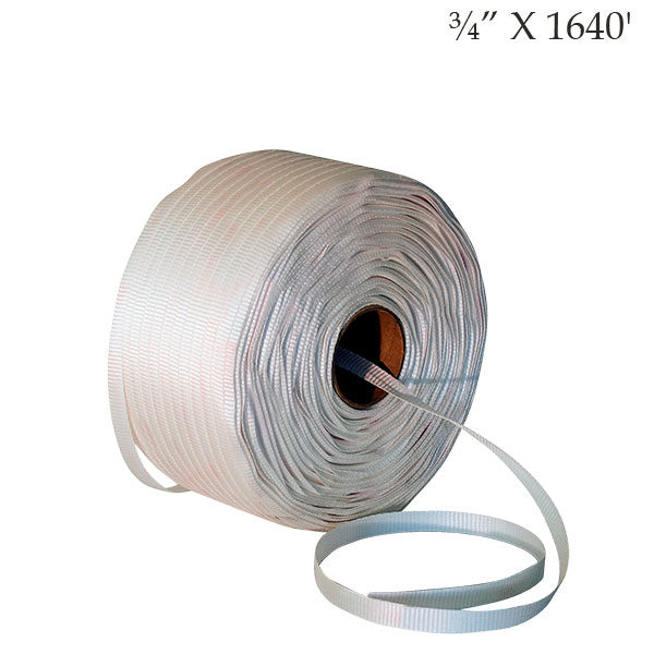 Woven Polyester Cord Strapping White ¾” X 1640' Tensile Strength 1830LB