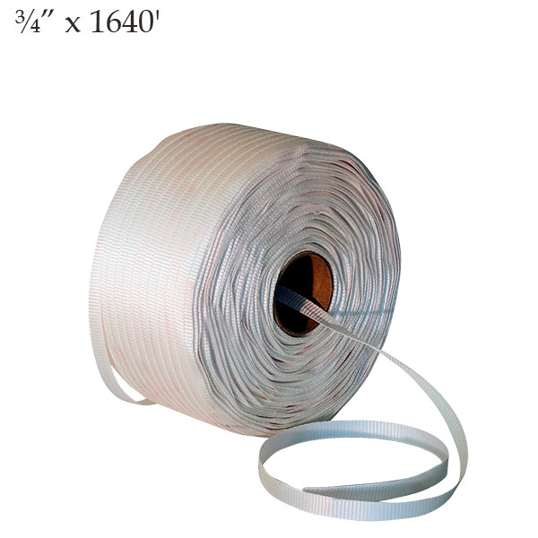 Woven Polyester Cord Strapping White 3/4” x 1640′ Tensile Strength 2450LB